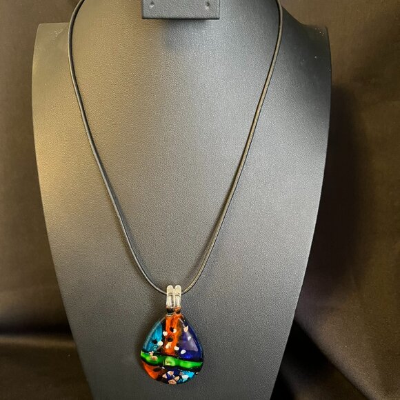 3D Graphic Lampwork & Dichroic Glass Pendant - Picture 2 of 8